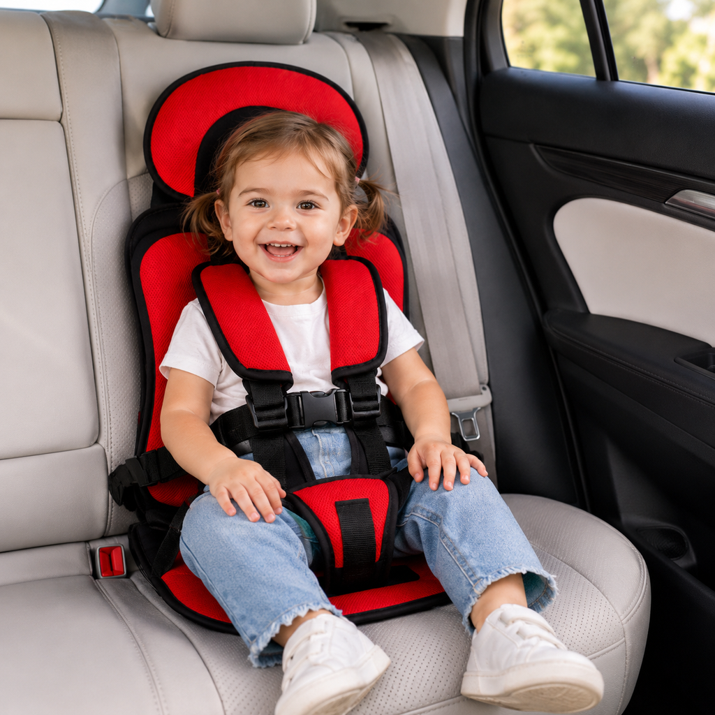 Asiento elevador plegable Travel Buddy con arnés de cinco puntos para mayor comodidad en viajes