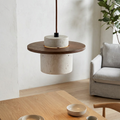 Stropní lampa z travertinu s přírodním stínidlem, minimalistický elegantní design