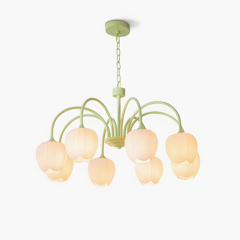 Romantic Tulip Chandelier With Matcha Green Finish