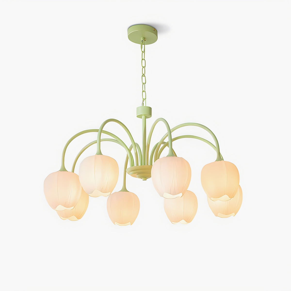 Romantic Tulip Chandelier With Matcha Green Finish
