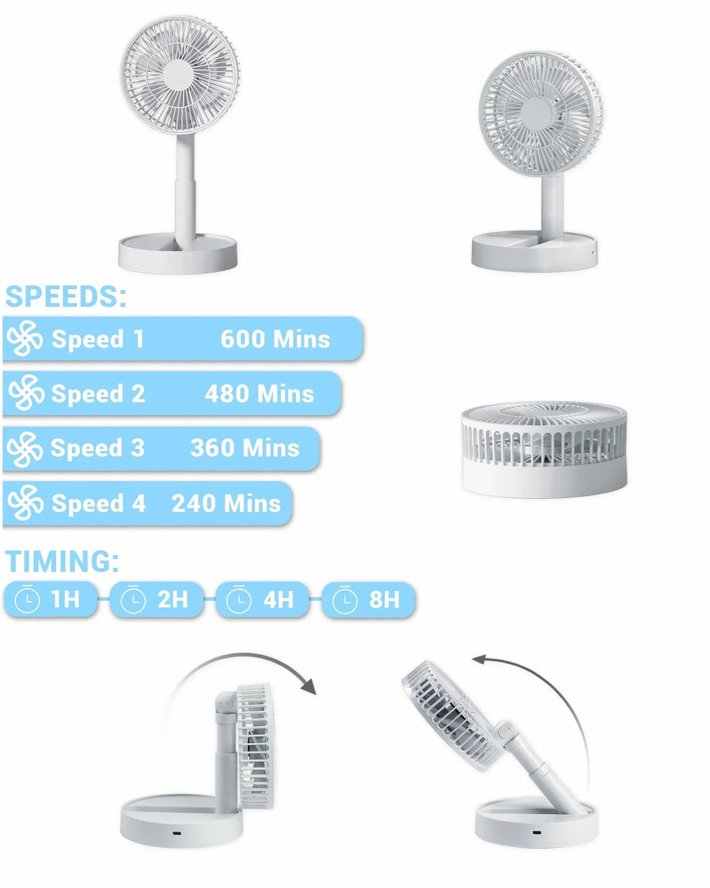USB asztali ventilátor négysebességes beállítással beltéri és kültéri kényelemhez