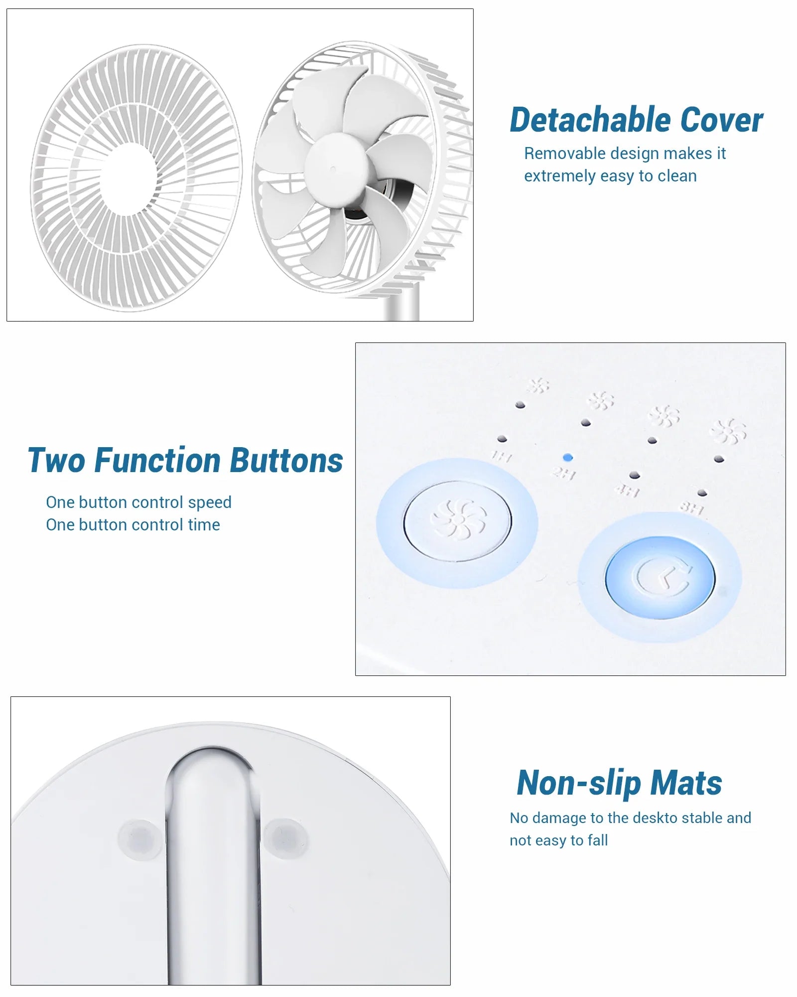 USB asztali ventilátor négysebességes beállítással beltéri és kültéri kényelemhez