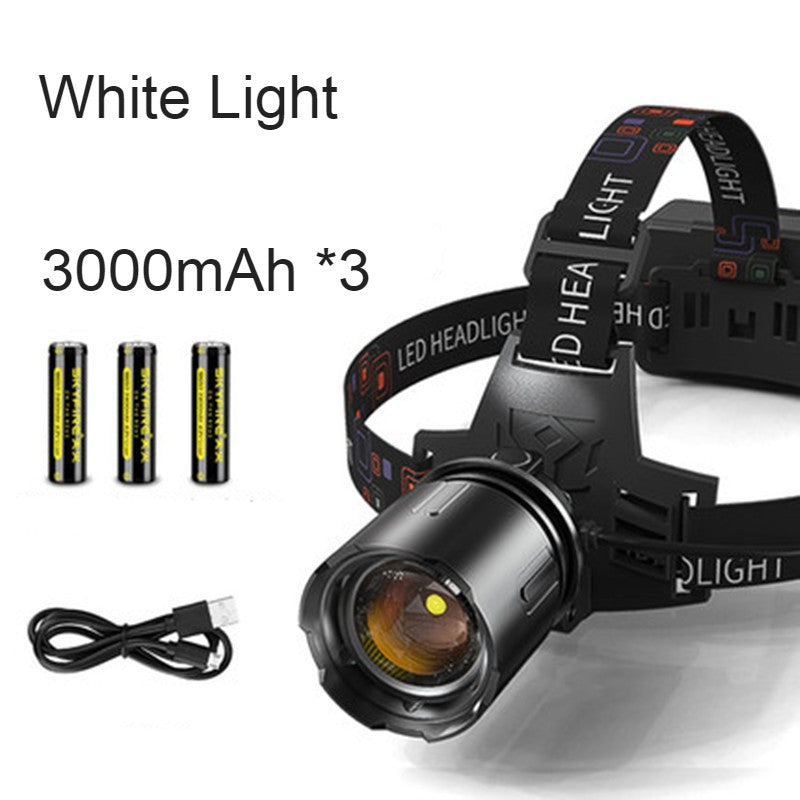 Ultimative Outdoor-Stirnlampe, wiederaufladbar und wasserdicht, mit zoomfähigem Lichtstrahl für Camping und Wandern