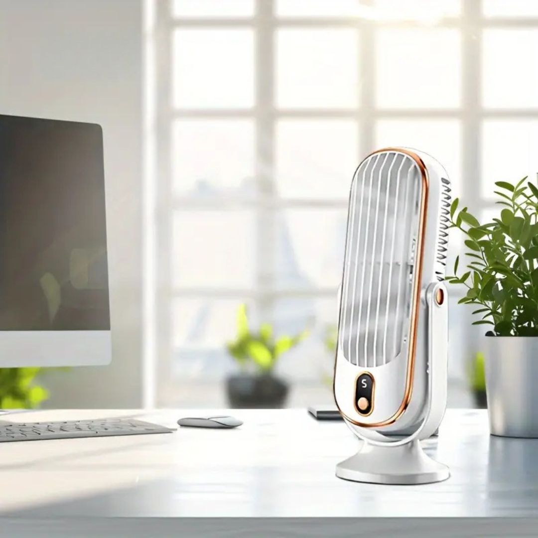 USB asztali ventilátor újratölthető akkumulátorral, csendes és kompakt hűtéshez