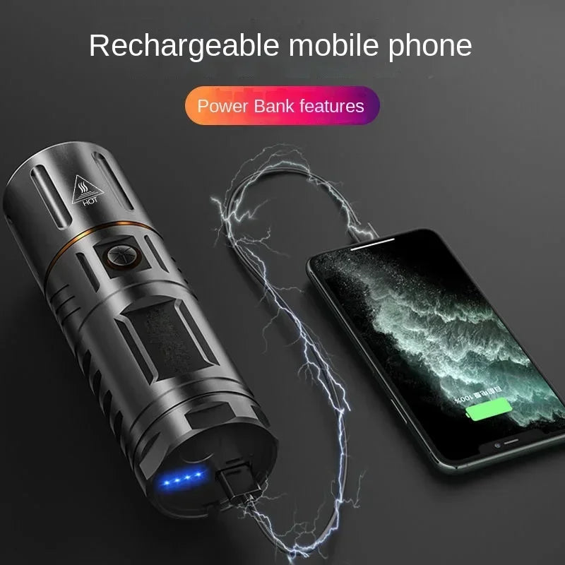 Lampe de poche rechargeable à faisceau ultra lumineux avec LED haute intensité, étanche, pour l'extérieur