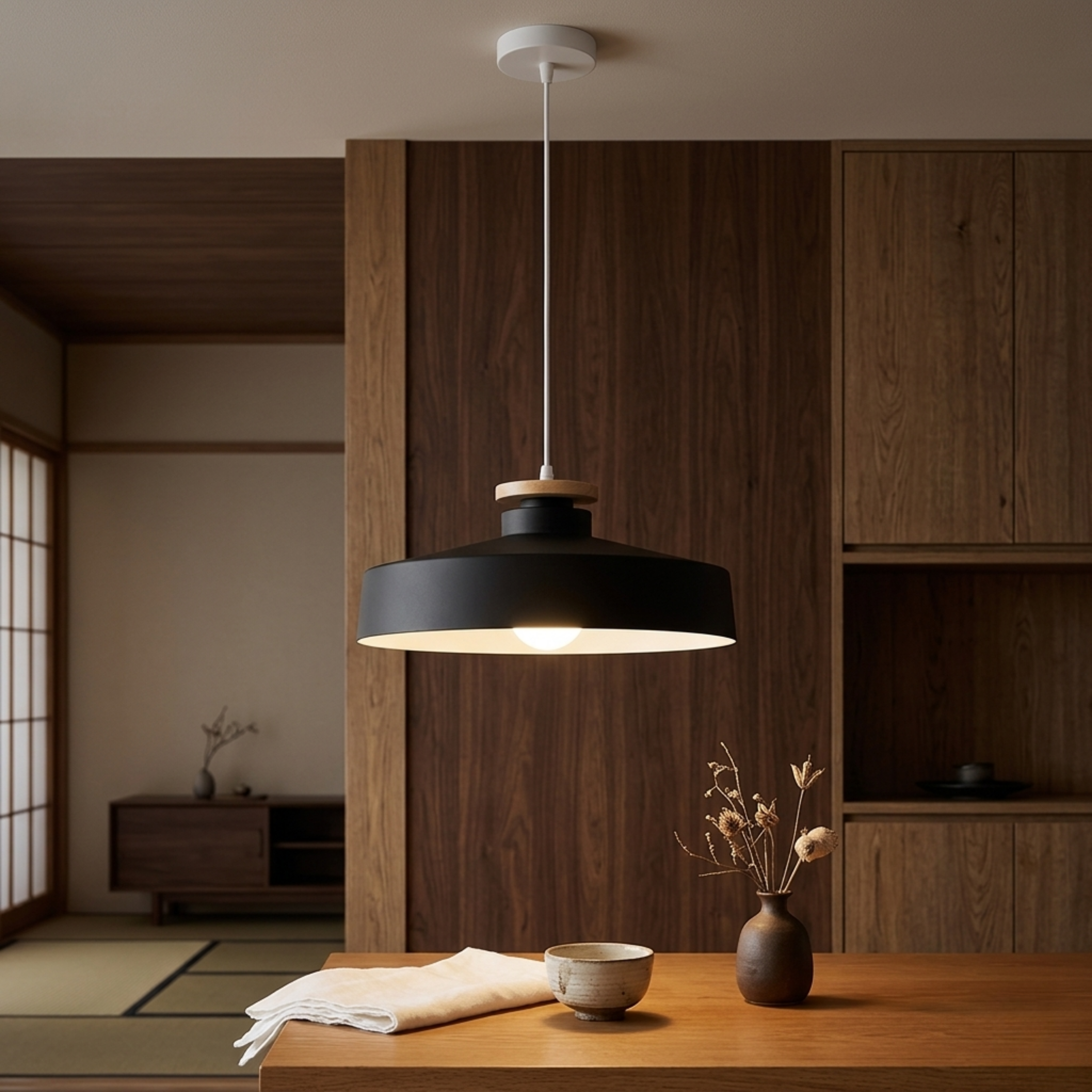 Scandinavian Wooden Pendant Light Natural Wood Ceiling Lamp for Living Room and Kitchen | Ormexis
