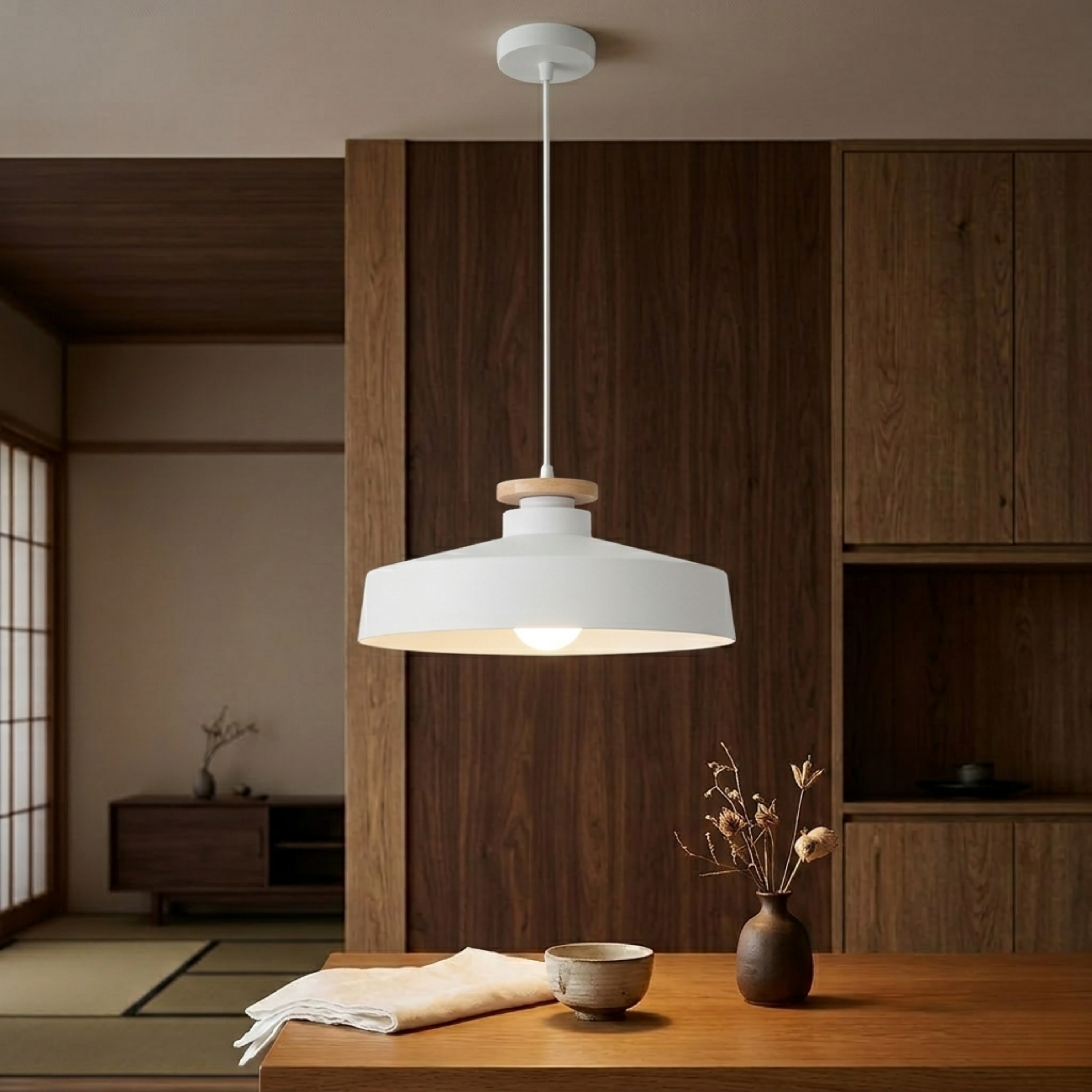 Scandinavian Wooden Pendant Light Natural Wood Ceiling Lamp for Living Room and Kitchen | Ormexis
