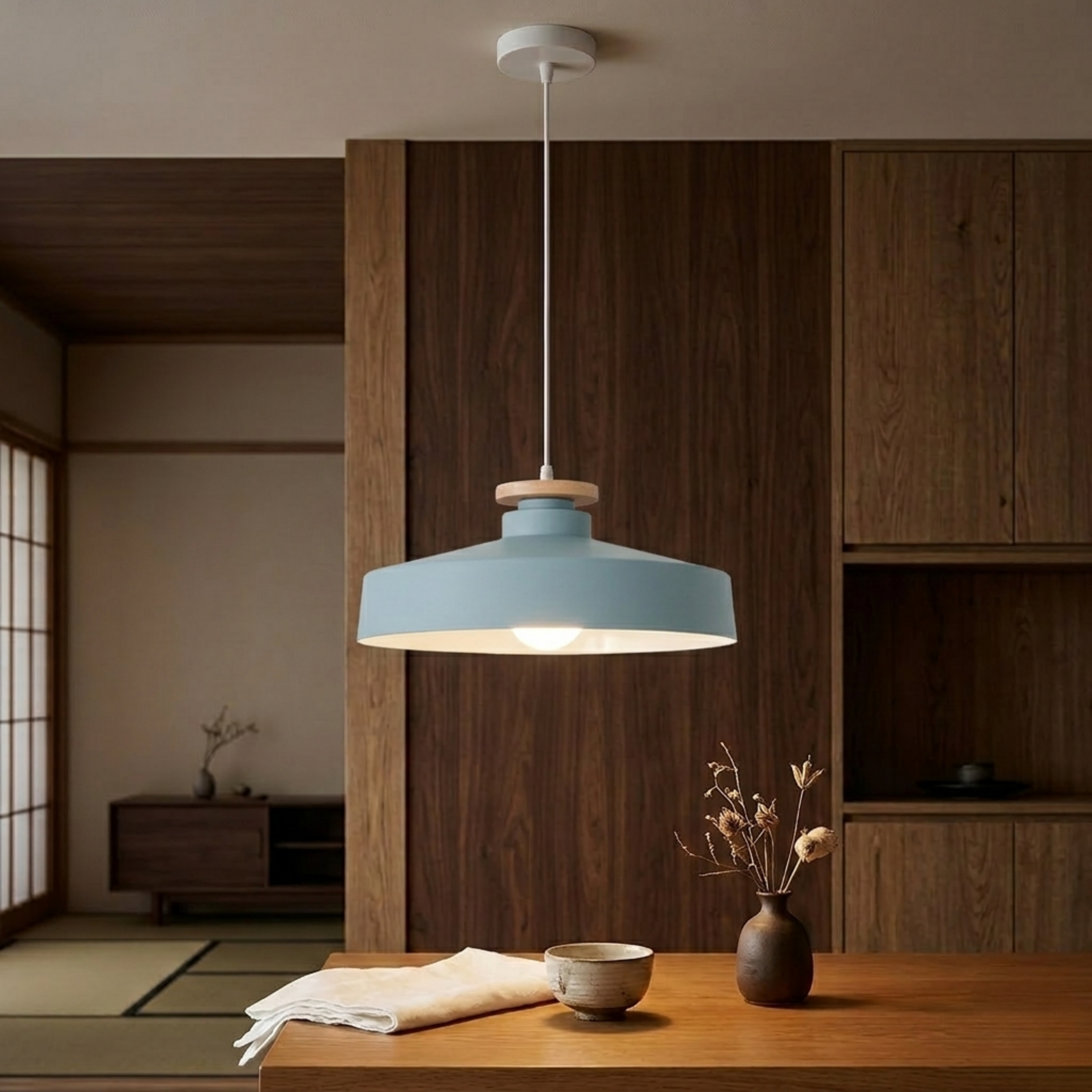 Scandinavian Wooden Pendant Light Natural Wood Ceiling Lamp for Living Room and Kitchen | Ormexis