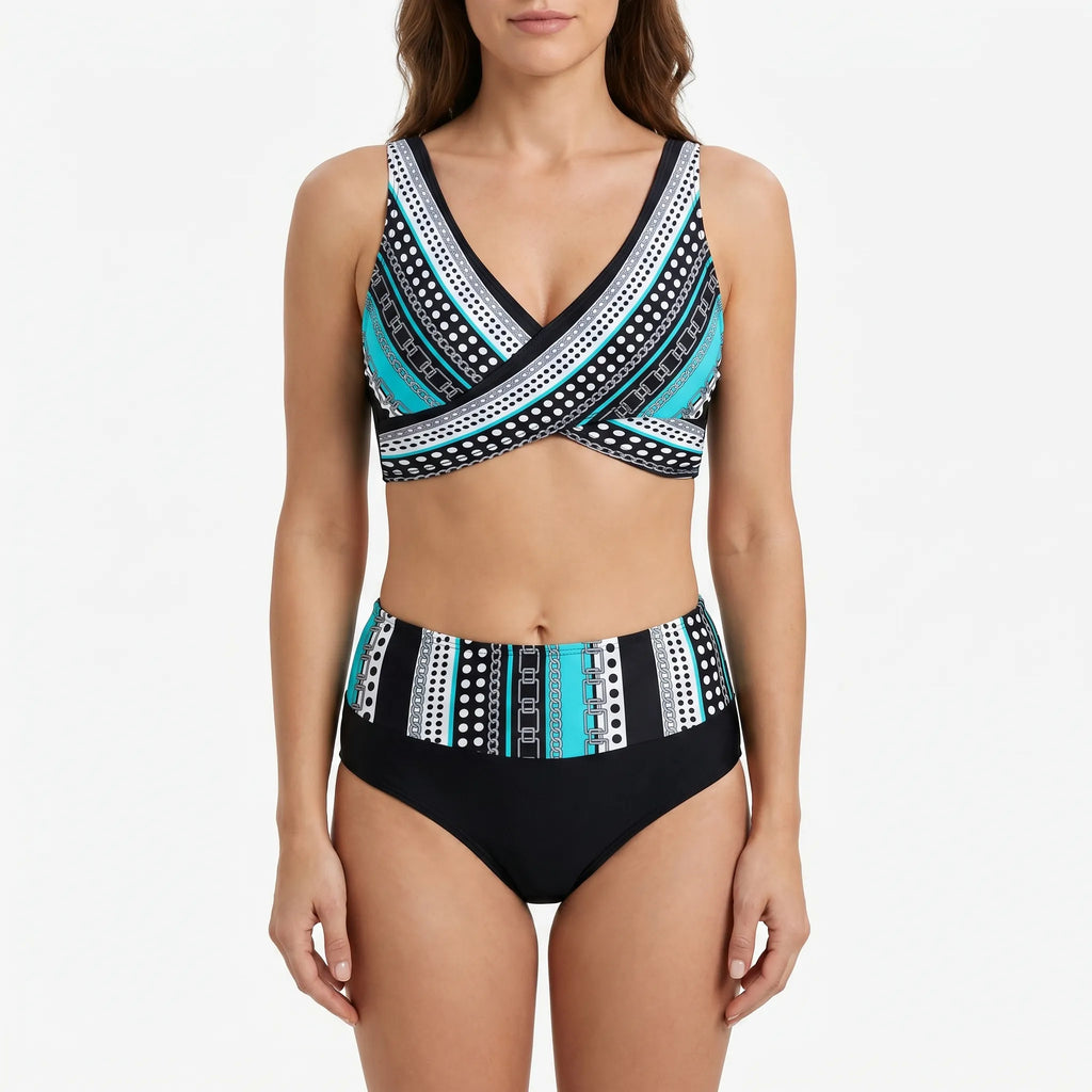 High-Waisted Geometric Bikini Set -  Beach Holidays - Ormexis