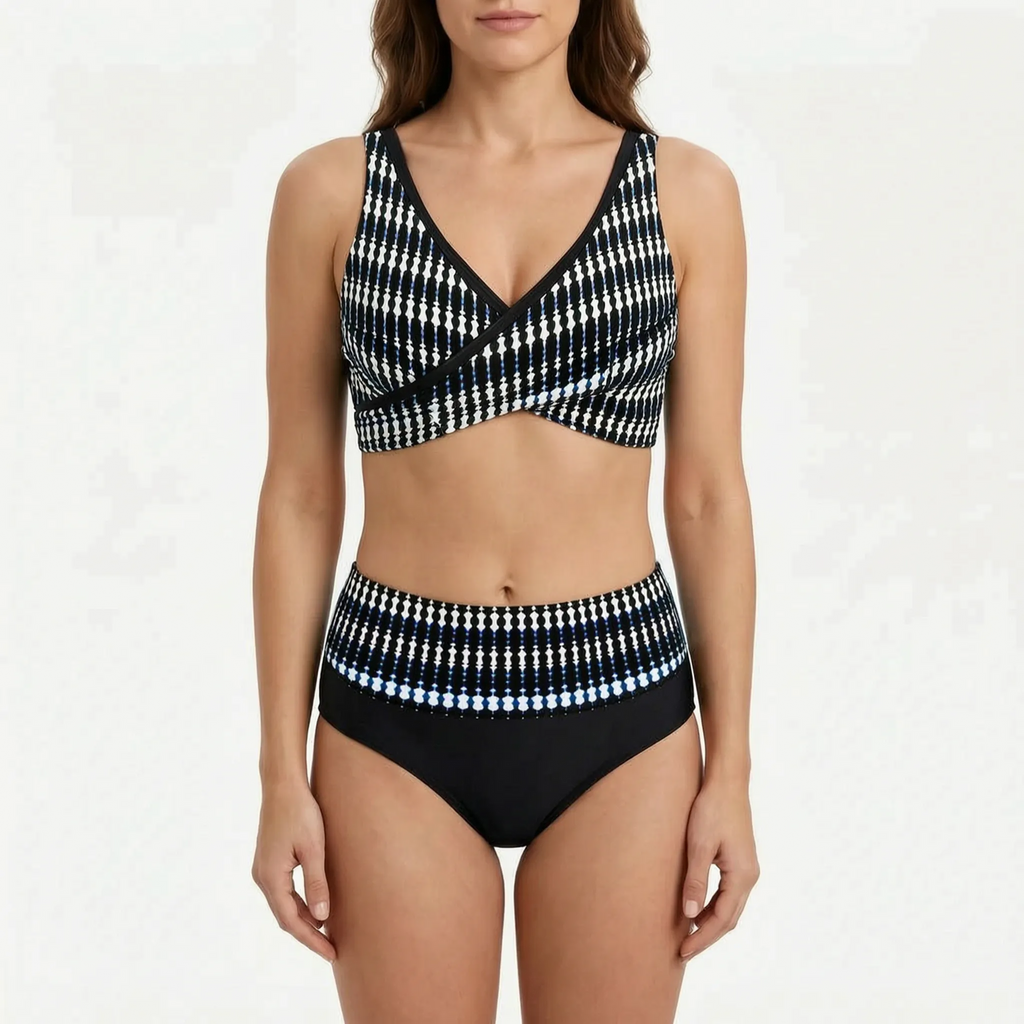 High-Waisted Geometric Bikini Set -  Beach Holidays - Ormexis