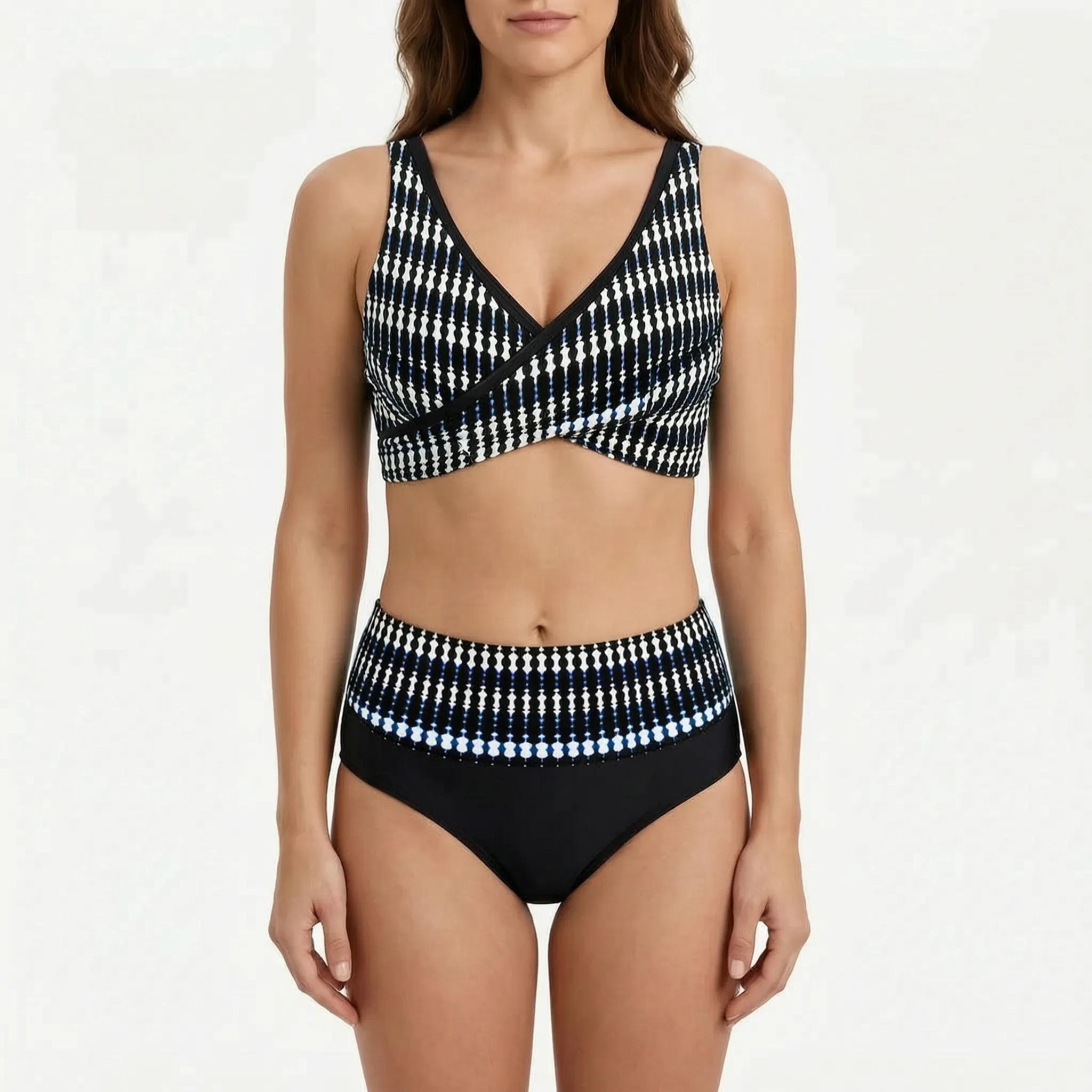 High-Waisted Geometric Bikini Set -  Beach Holidays - Ormexis