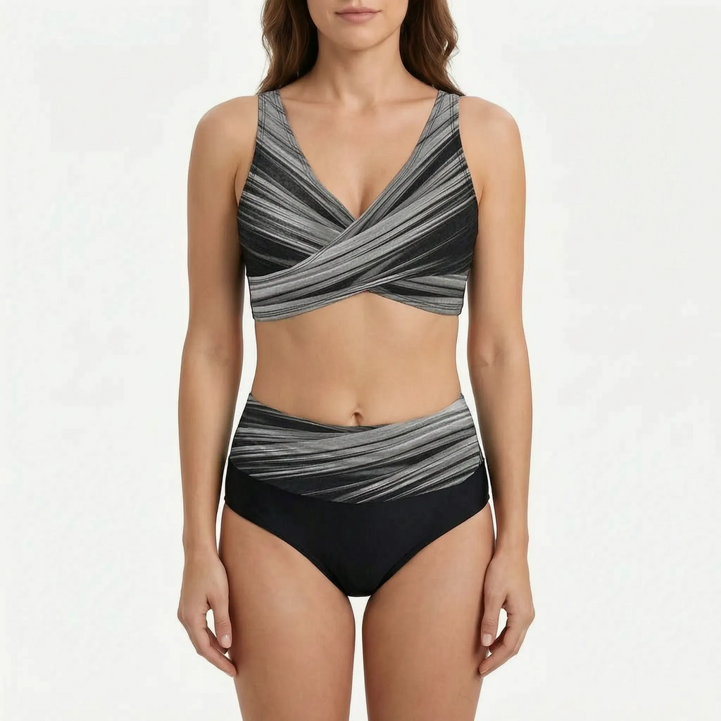 High-Waisted Geometric Bikini Set -  Beach Holidays - Ormexis