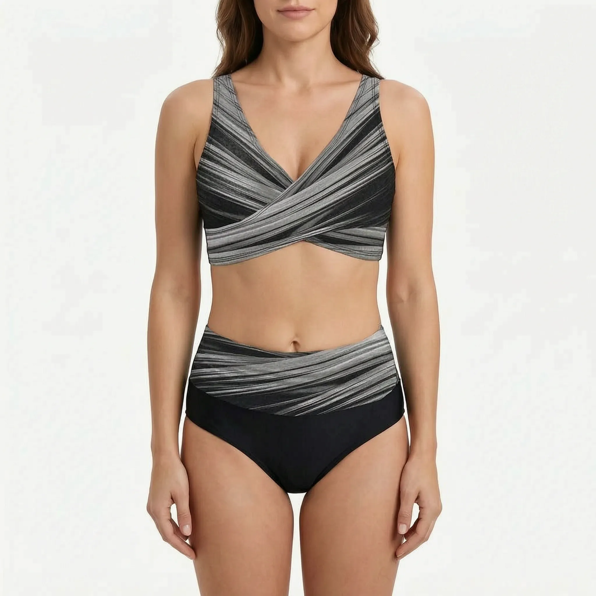 High-Waisted Geometric Bikini Set -  Beach Holidays - Ormexis