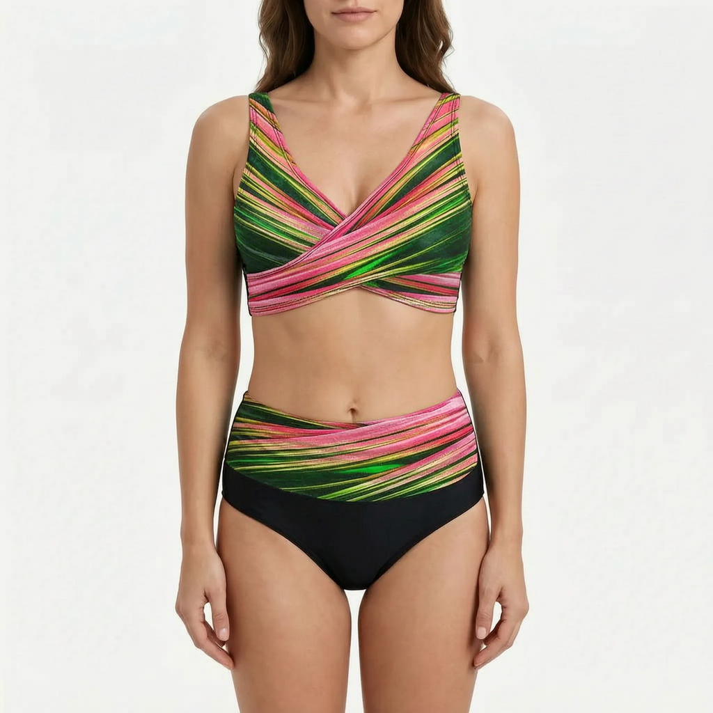 High-Waisted Geometric Bikini Set -  Beach Holidays - Ormexis
