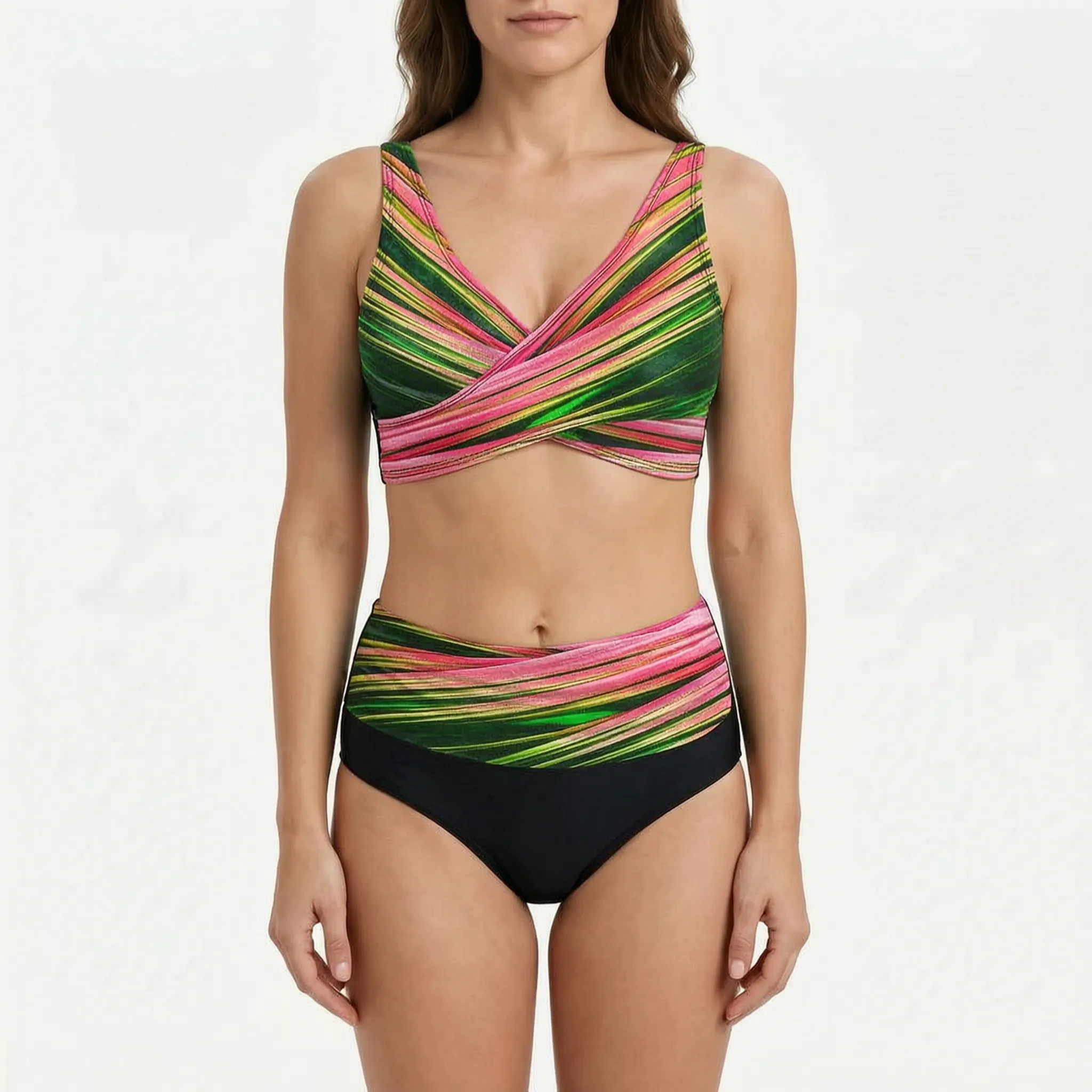 High-Waisted Geometric Bikini Set -  Beach Holidays - Ormexis