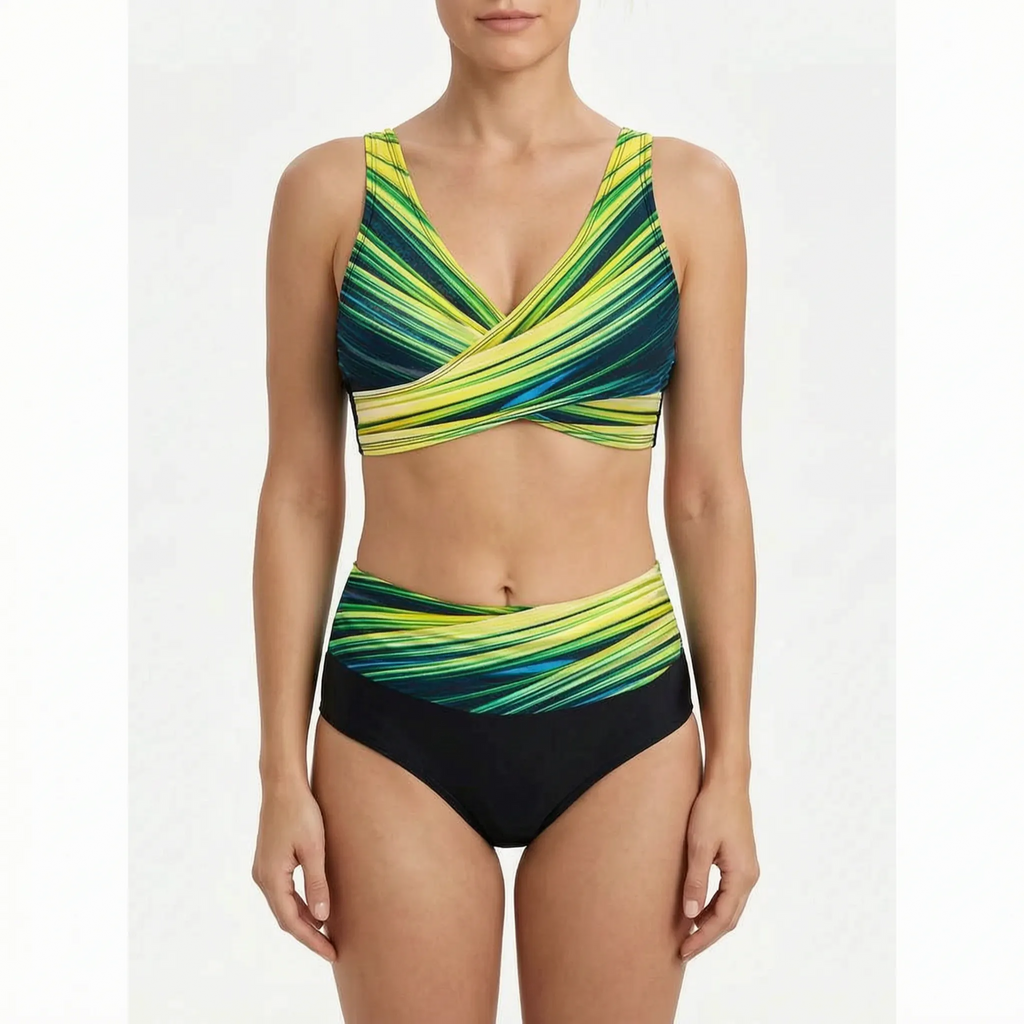 High-Waisted Geometric Bikini Set -  Beach Holidays - Ormexis