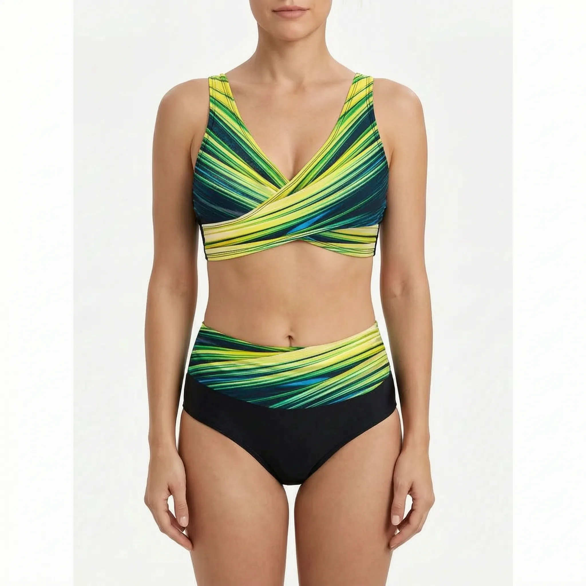 High-Waisted Geometric Bikini Set -  Beach Holidays - Ormexis