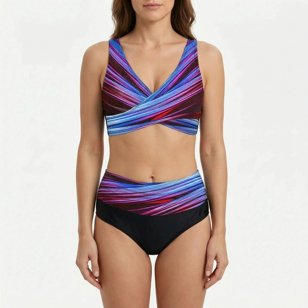 High-Waisted Geometric Bikini Set -  Beach Holidays - Ormexis