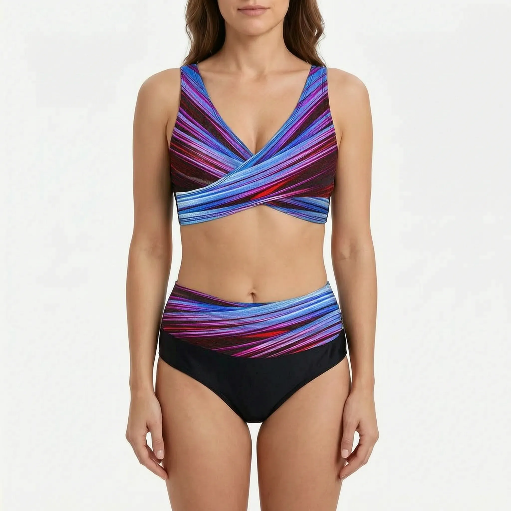 High-Waisted Geometric Bikini Set -  Beach Holidays - Ormexis
