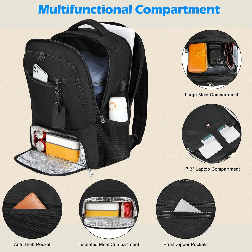 Zaino impermeabile per laptop e pranzo con porta USB per ricarica, ideale per viaggi e lavoro