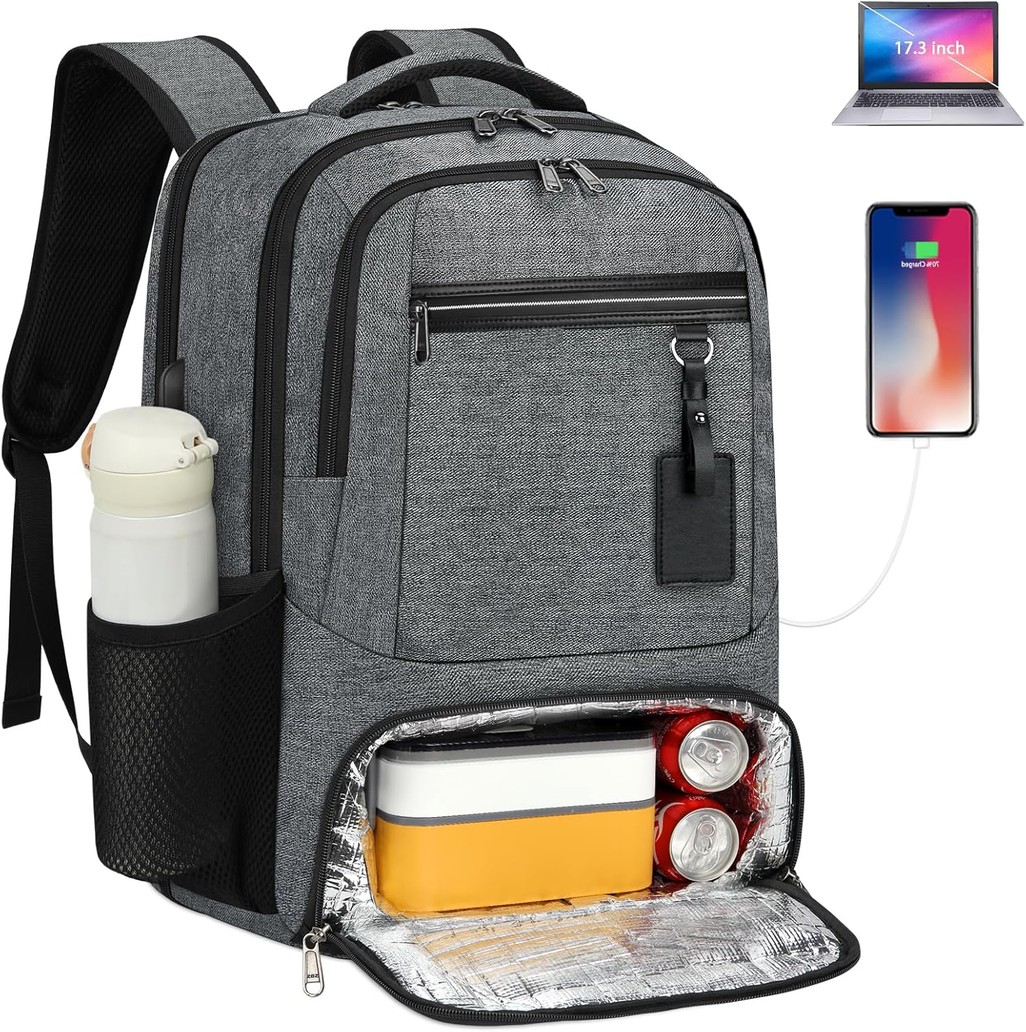 Zaino impermeabile per laptop e pranzo con porta USB per ricarica, ideale per viaggi e lavoro