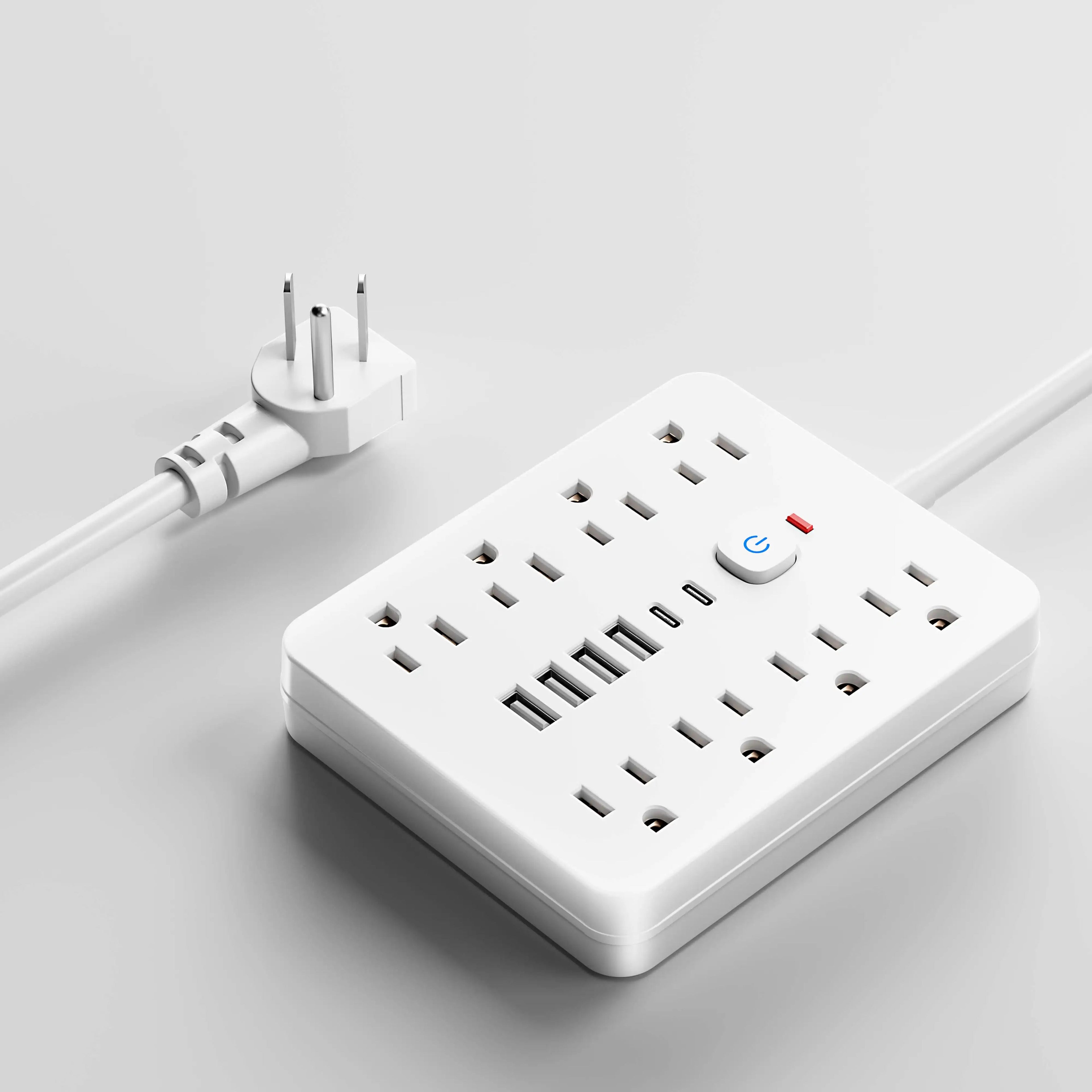 Sokoldalú elosztó hálózati túlfeszültség-védelemmel, 8 AC aljzattal és 4 USB porttal