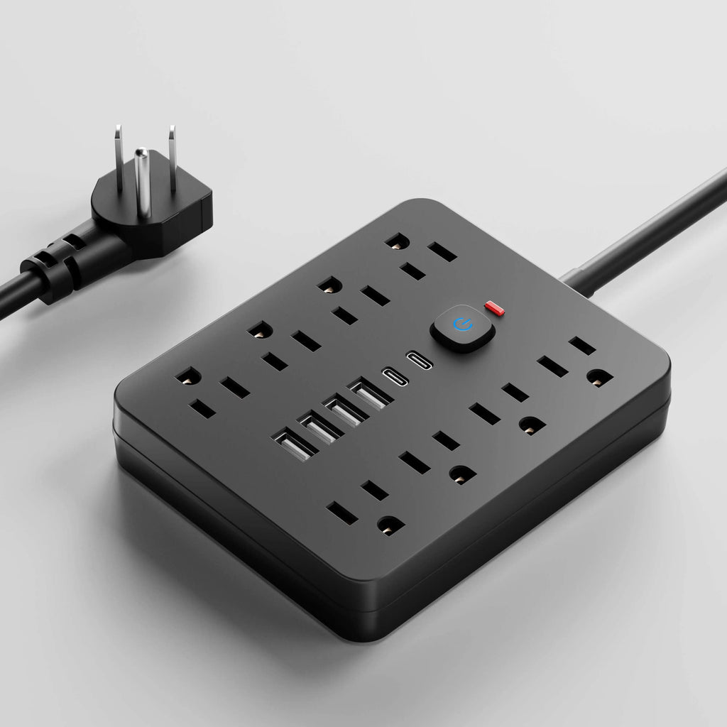 Sokoldalú elosztó hálózati túlfeszültség-védelemmel, 8 AC aljzattal és 4 USB porttal
