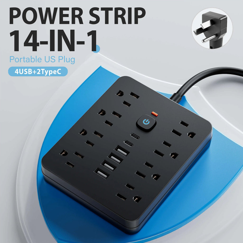 Sokoldalú elosztó hálózati túlfeszültség-védelemmel, 8 AC aljzattal és 4 USB porttal