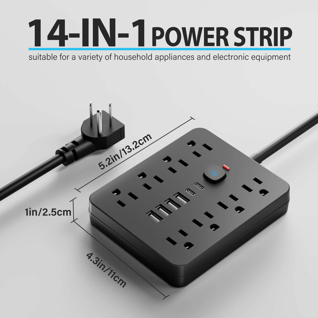 Sokoldalú elosztó hálózati túlfeszültség-védelemmel, 8 AC aljzattal és 4 USB porttal