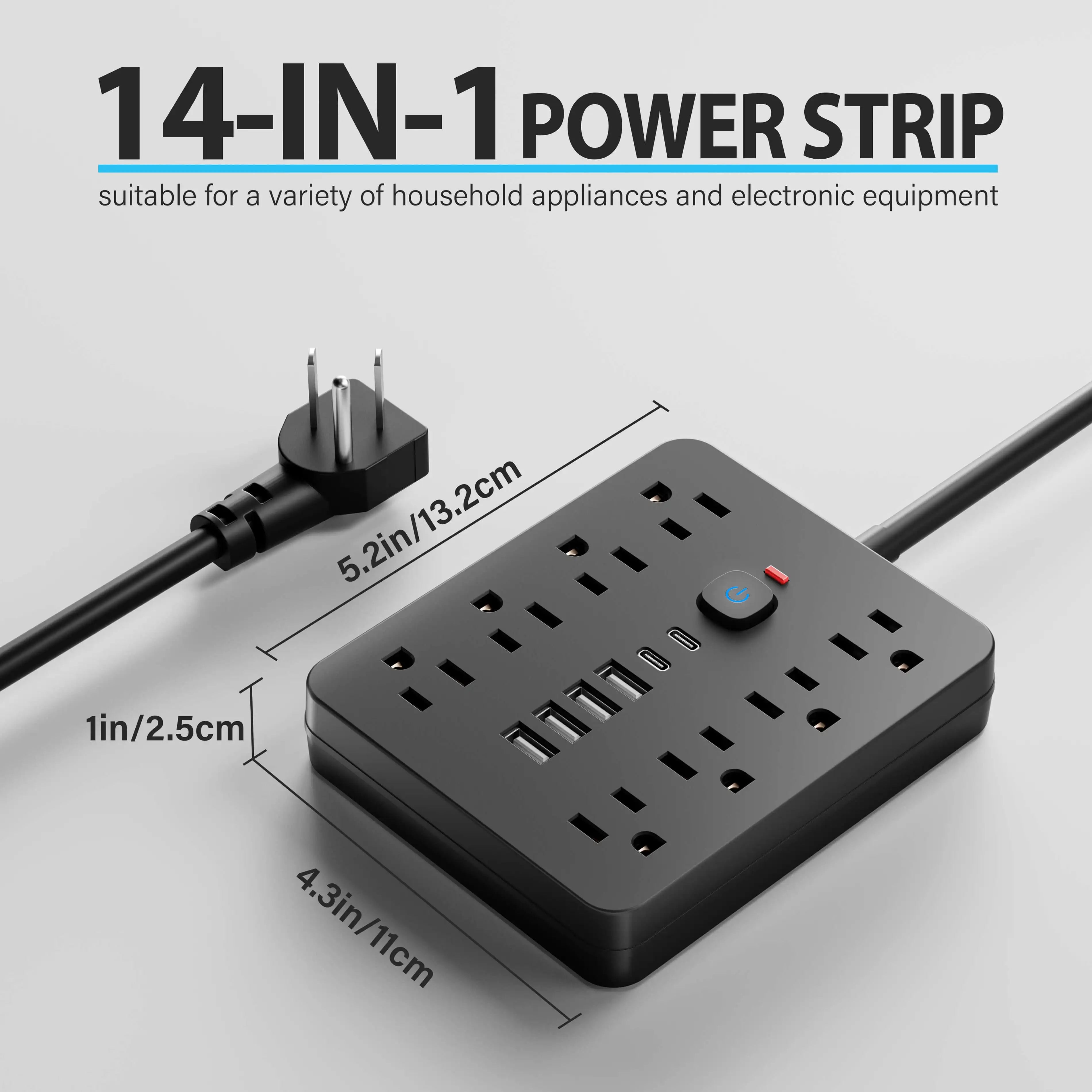 Sokoldalú elosztó hálózati túlfeszültség-védelemmel, 8 AC aljzattal és 4 USB porttal