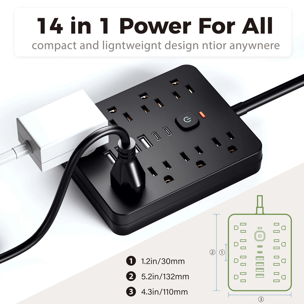 Sokoldalú elosztó hálózati túlfeszültség-védelemmel, 8 AC aljzattal és 4 USB porttal