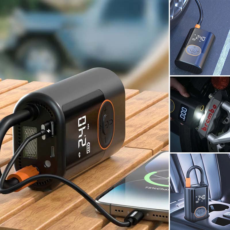 Renkaan pumppu LCD-näytöllä ja LED-valolla, kannettava täyttölaite autoille ja polkupyörille