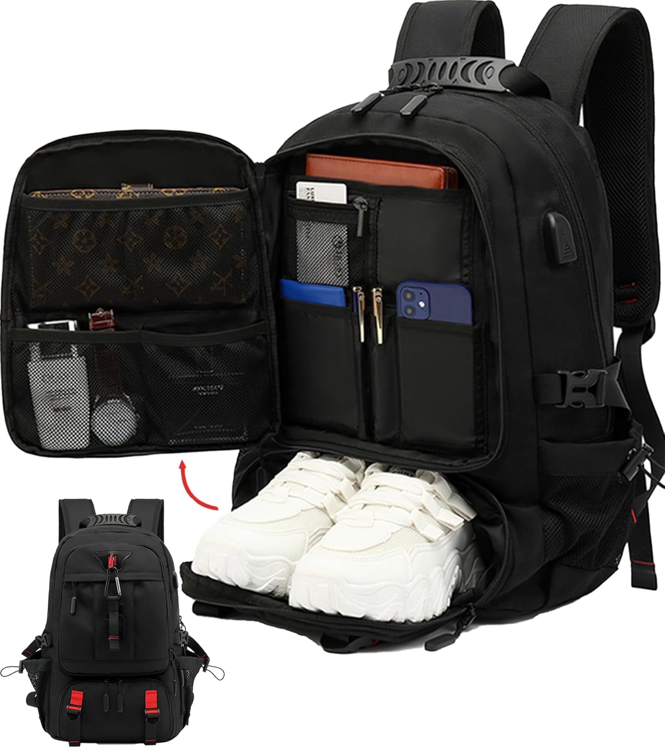All Purpose Laptop Backpack For Travel With 60L Capacity And USB Port And Shoe Compartment - Ormexis
