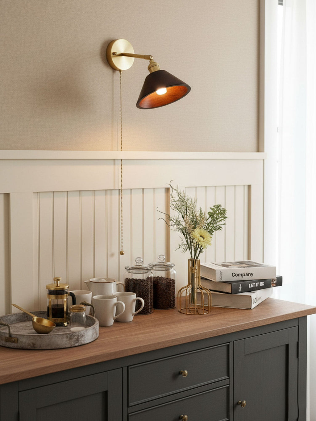 Vintage Wood Wall Lamp Brass Walnut Sconce Light | Ormexis
