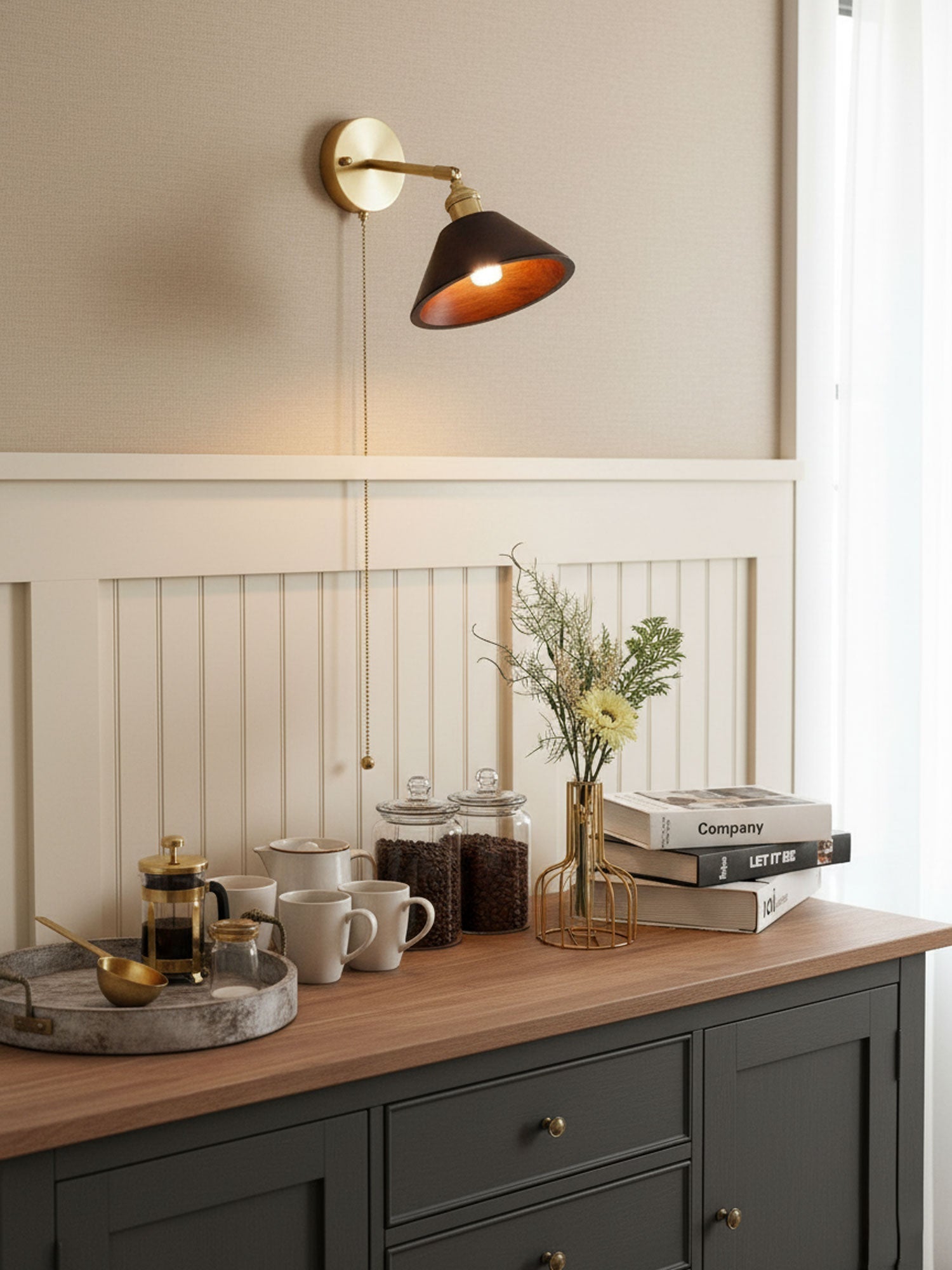 Vintage Wood Wall Lamp Brass Walnut Sconce Light | Ormexis