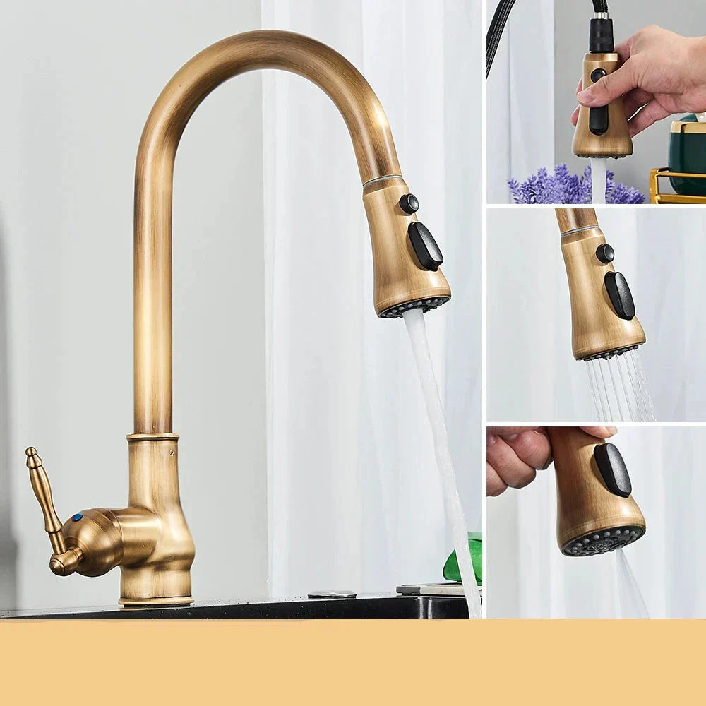 Rubinetto VintageTap in ottone antico con beccuccio girevole per cucine retrò