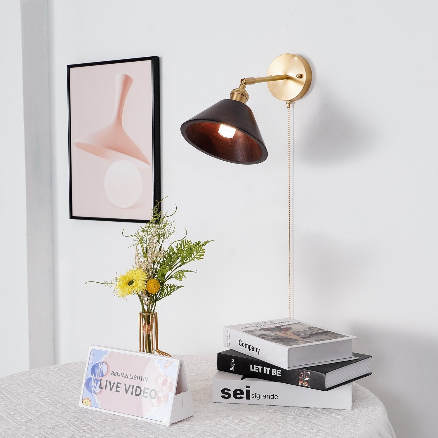 Vintage Wood Wall Lamp Brass Walnut Sconce Light | Ormexis