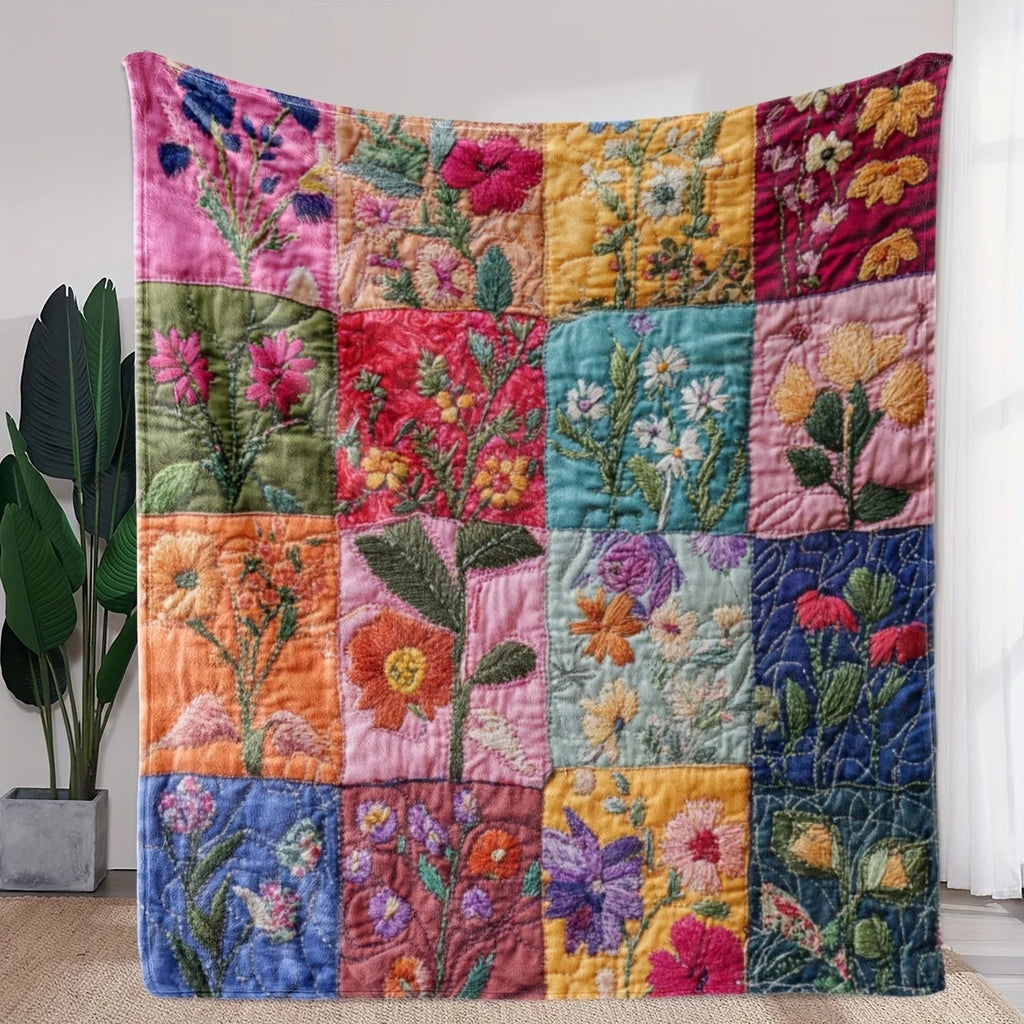 Vintage Bloom Patchwork Blanket With Soft Flannel And Floral Design