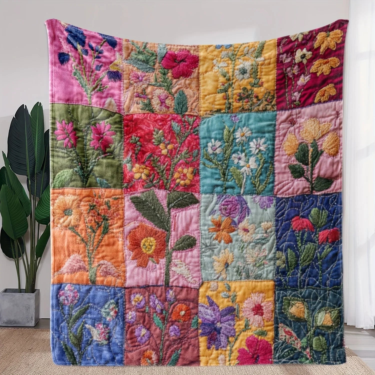 Vintage Bloom Patchwork Blanket With Soft Flannel And Floral Design