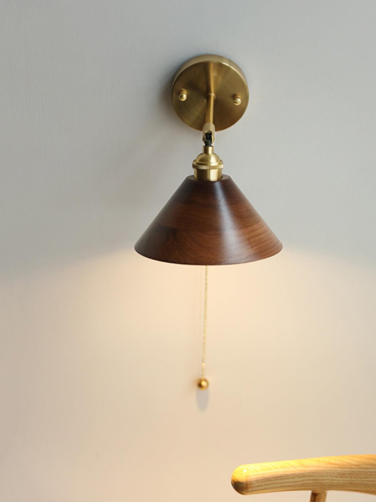 Vintage Wood Wall Lamp Brass Walnut Sconce Light | Ormexis