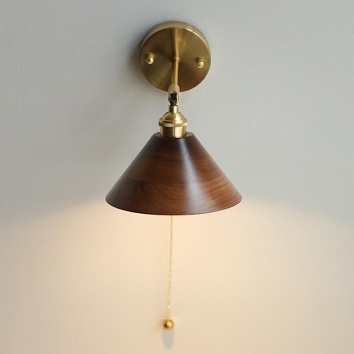 Vintage Wood Wall Lamp Brass Walnut Sconce Light | Ormexis