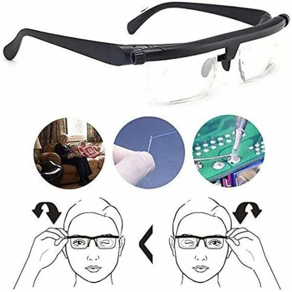 VisionFlex briller med justerbar fokus og tilpasselige linser til nær- og fjernsyn.