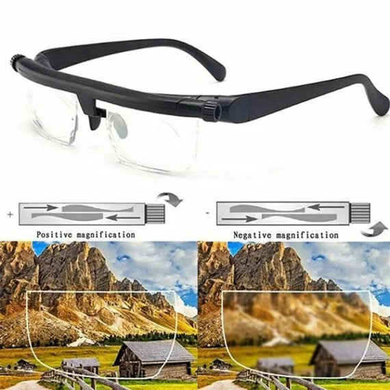 VisionFlex briller med justerbar fokus og tilpasselige linser til nær- og fjernsyn.