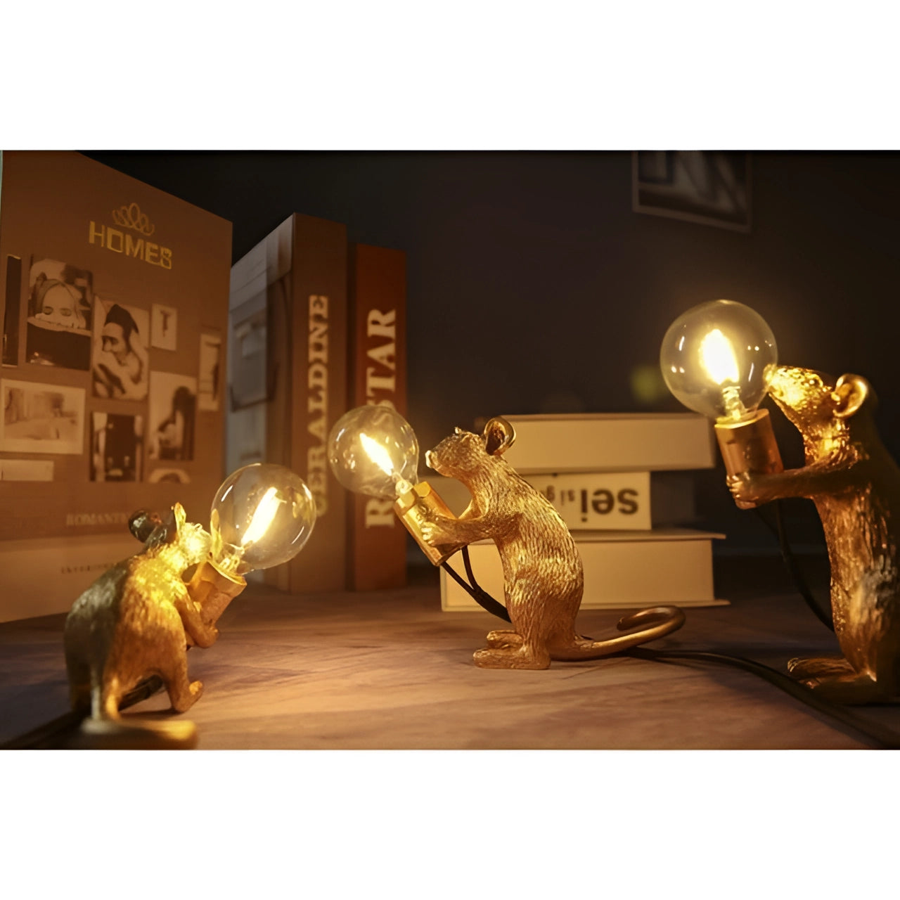 Whimsical Decor Gold Mouse Lamp With Playful Animal Design For Home