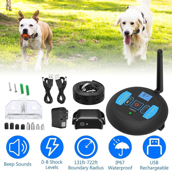 Sistema di recinzione per cani wireless con portata regolabile e impermeabile per uso esterno