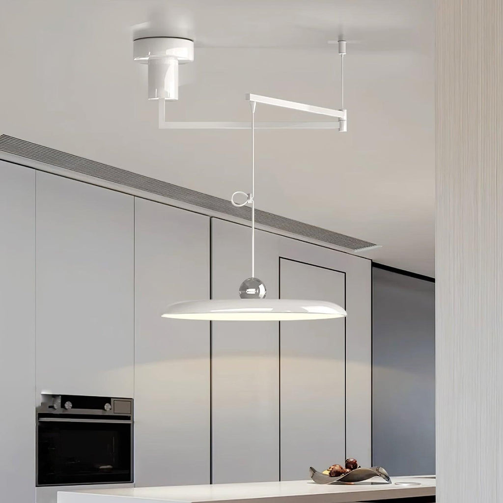 Adjustable Swing Arm Pendant Light Metal Disc Shade Integrated LED Dimmable | Ormexis