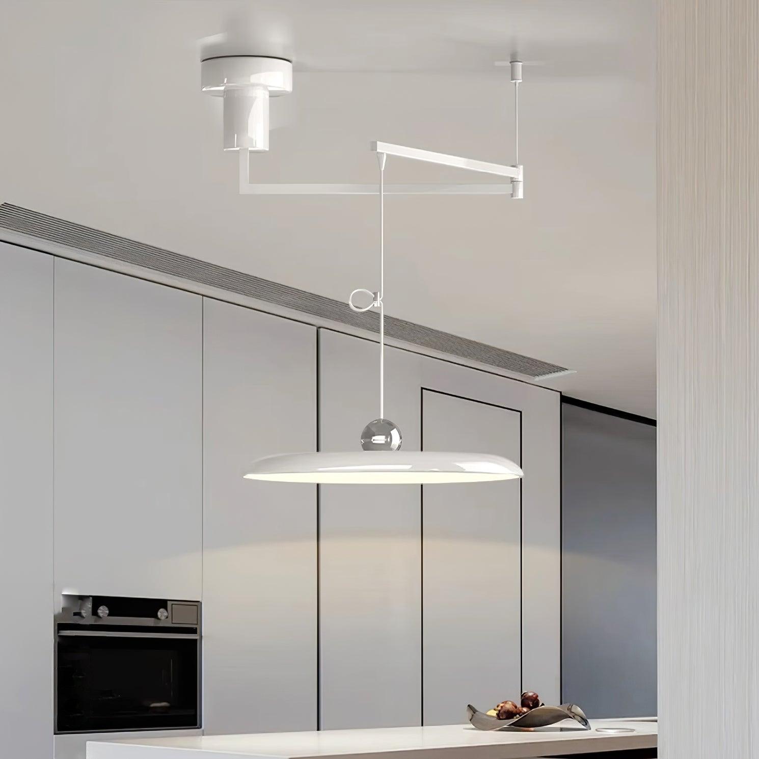 Adjustable Swing Arm Pendant Light Metal Disc Shade Integrated LED Dimmable | Ormexis