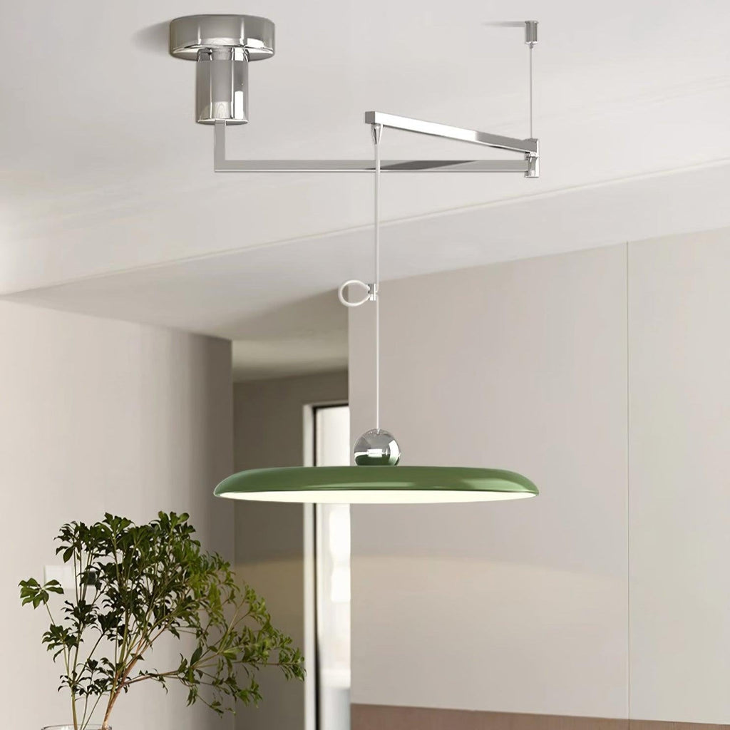 Adjustable Swing Arm Pendant Light Metal Disc Shade Integrated LED Dimmable | Ormexis