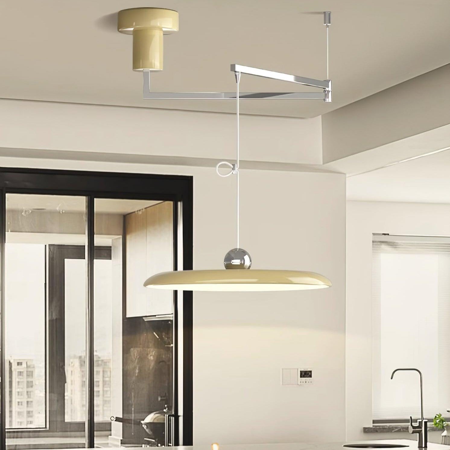 Adjustable Swing Arm Pendant Light Metal Disc Shade Integrated LED Dimmable | Ormexis