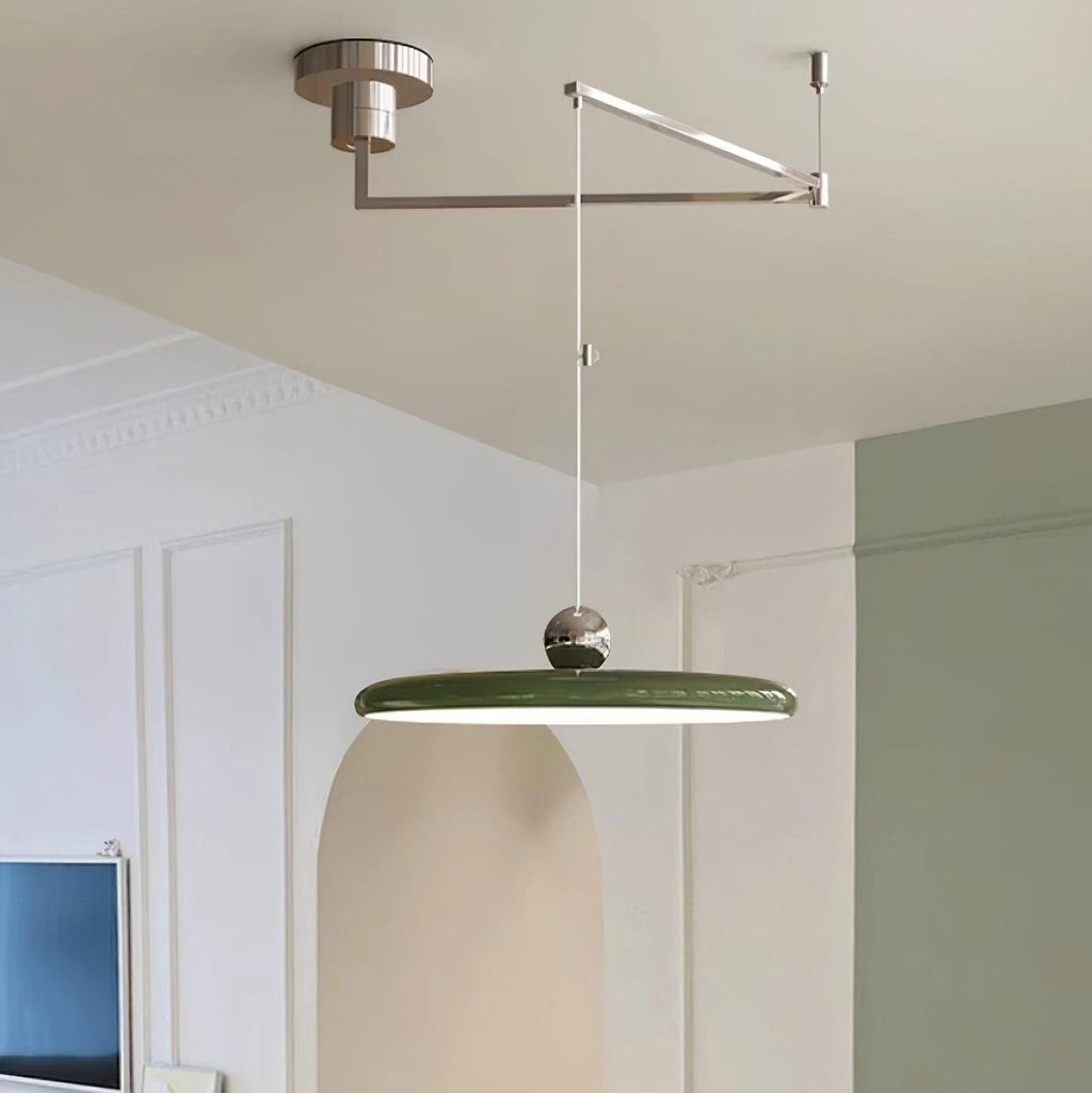 Adjustable Swing Arm Pendant Light Metal Disc Shade Integrated LED Dimmable | Ormexis